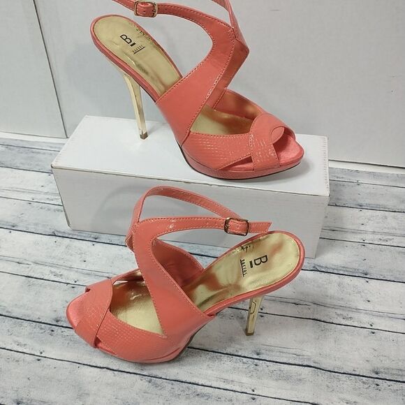 Bakers Heels Womens 7B Stiletto Pumps Orange Faux Leather  Peep Toe - Picture 3 of 11